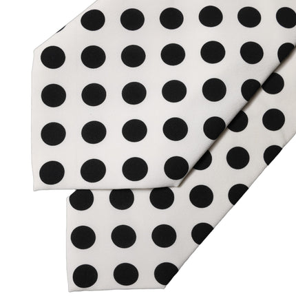 Dolce & Gabbana White Black Polka Dot Silk Adjustable Women Necktie Tie