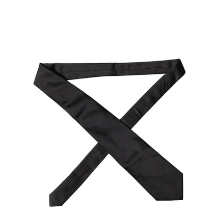Dolce & Gabbana Black Solid Satin Silk Adjustable Women Necktie Tie