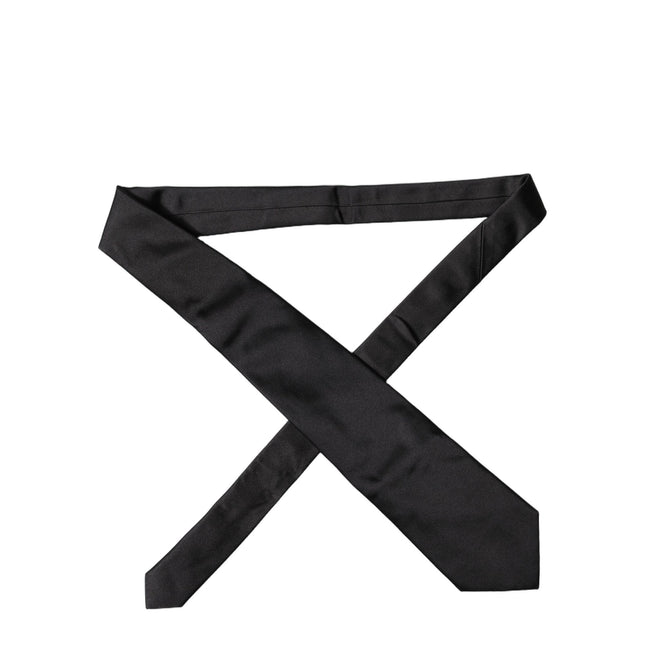Dolce & Gabbana Black Solid Satin Silk Adjustable Women Necktie Tie