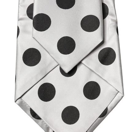 Dolce & Gabbana White Black Polka Dot Silk Adjustable Women Necktie Tie