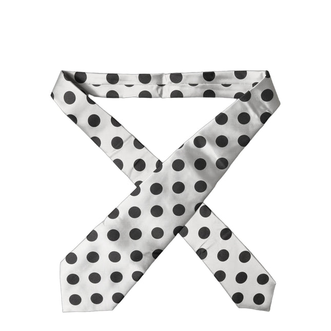 Dolce & Gabbana White Black Polka Dot Silk Adjustable Women Necktie Tie