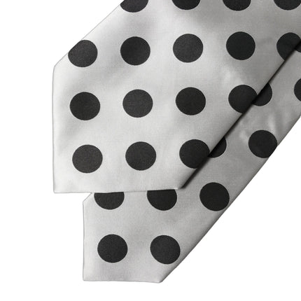 Dolce & Gabbana White Black Polka Dot Silk Adjustable Women Necktie Tie
