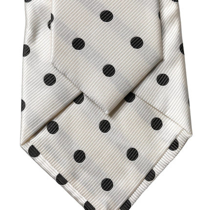 Dolce & Gabbana White Black Polka Dot Silk Adjustable Women Necktie Tie