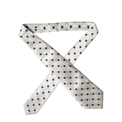 Dolce & Gabbana White Black Polka Dot Silk Adjustable Women Necktie Tie