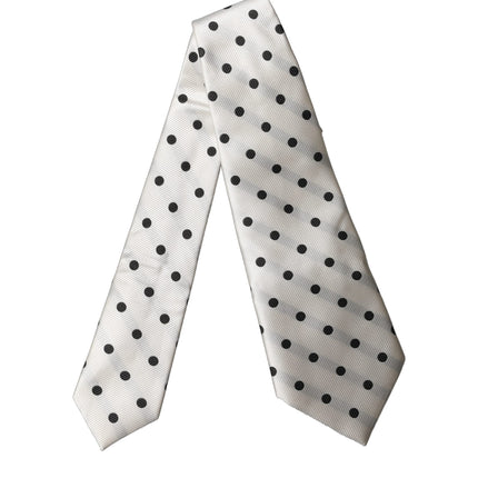 Dolce & Gabbana White Black Polka Dot Silk Adjustable Women Necktie Tie