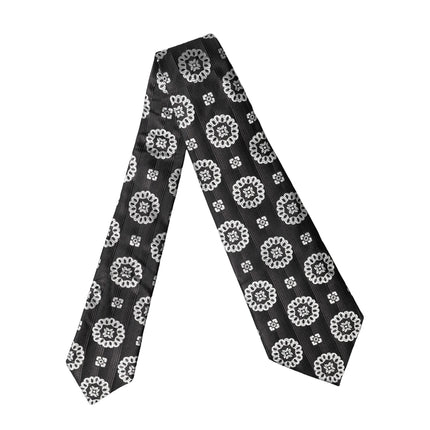 Dolce & Gabbana Black White Floral Silk Adjustable Women Necktie Tie