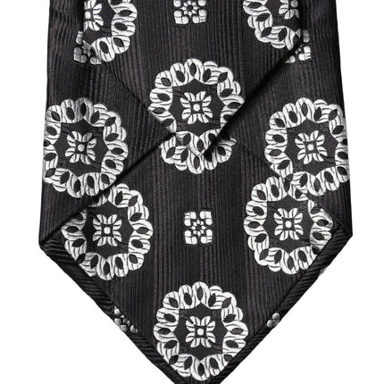 Dolce & Gabbana Black White Floral Silk Adjustable Women Necktie Tie