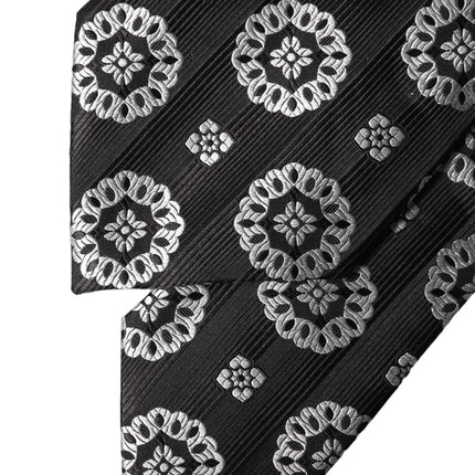 Dolce & Gabbana Black White Floral Silk Adjustable Women Necktie Tie