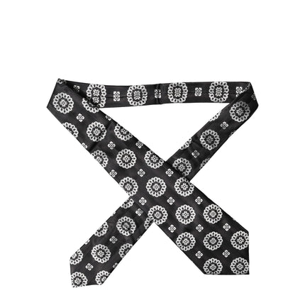 Dolce & Gabbana Black White Floral Silk Adjustable Women Necktie Tie