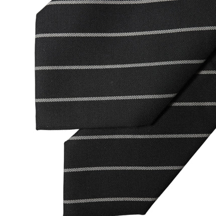 Dolce & Gabbana Black White Stripes Wool Adjustable Women Necktie Tie