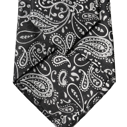 Dolce & Gabbana Black White Paisley Silk Adjustable Women Necktie Tie