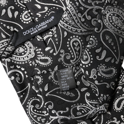 Dolce & Gabbana Black White Paisley Silk Adjustable Women Necktie Tie