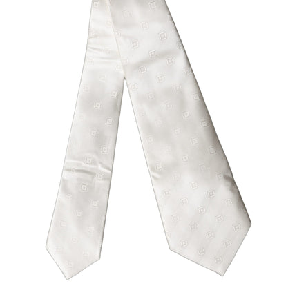 Dolce & Gabbana Off White Geometric Silk Adjustable Women Necktie Tie