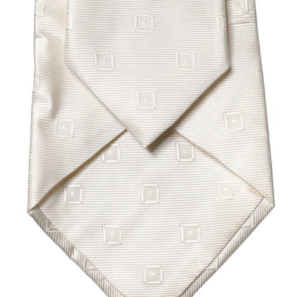 Dolce & Gabbana Off White Geometric Silk Adjustable Women Necktie Tie