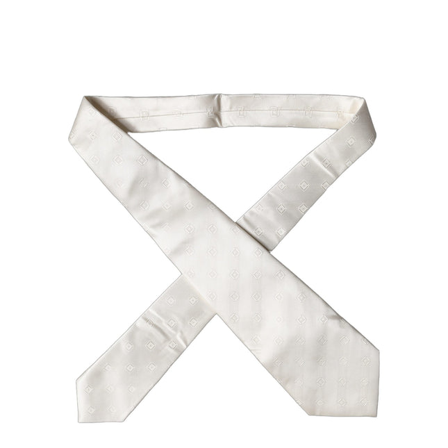 Dolce & Gabbana Off White Geometric Silk Adjustable Women Necktie Tie