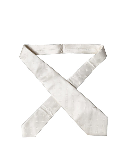 Dolce & Gabbana Off White Geometric Silk Adjustable Women Necktie Tie
