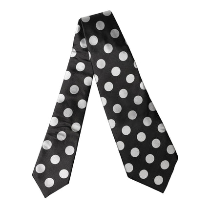 Dolce & Gabbana Black White Polka Dot Silk Adjustable Women Necktie Tie