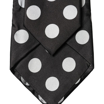 Dolce & Gabbana Black White Polka Dot Silk Adjustable Women Necktie Tie