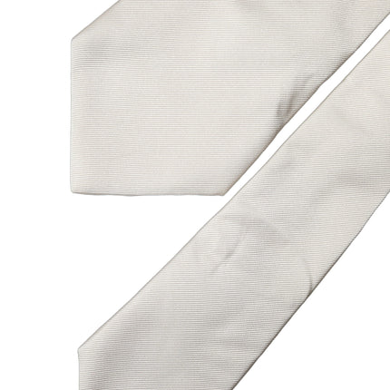 Dolce & Gabbana Off White Solid Silk Adjustable Women Tied Necktie Tie