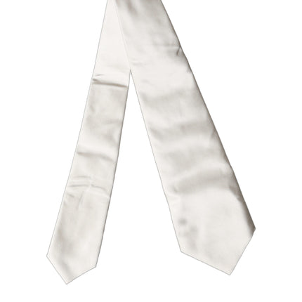 Dolce & Gabbana Off White Solid Silk Adjustable Women Tied Necktie Tie