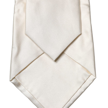 Dolce & Gabbana Off White Solid Silk Adjustable Women Tied Necktie Tie