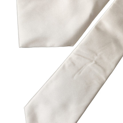 Dolce & Gabbana Off White Solid Silk Adjustable Women Tied Necktie Tie