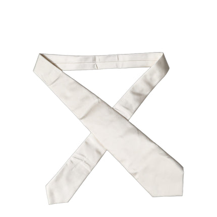 Dolce & Gabbana Off White Solid Silk Adjustable Women Tied Necktie Tie
