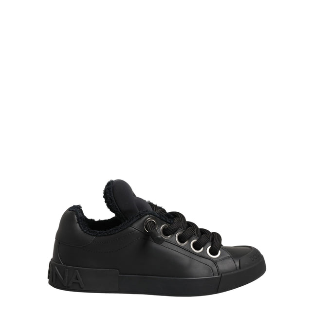 Dolce & Gabbana Black Leather Low Top Portofino Sneakers Shoes