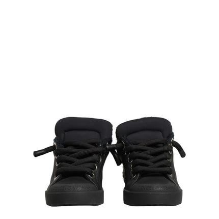 Dolce & Gabbana Black Leather Low Top Portofino Sneakers Shoes