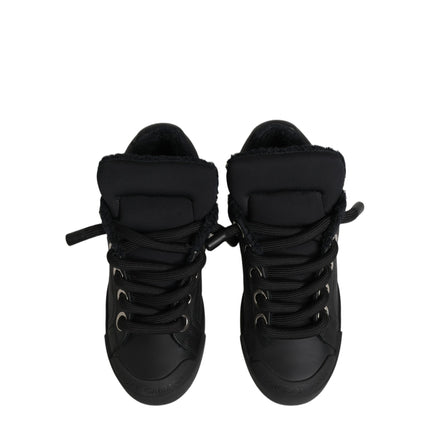 Dolce & Gabbana Black Leather Low Top Portofino Sneakers Shoes