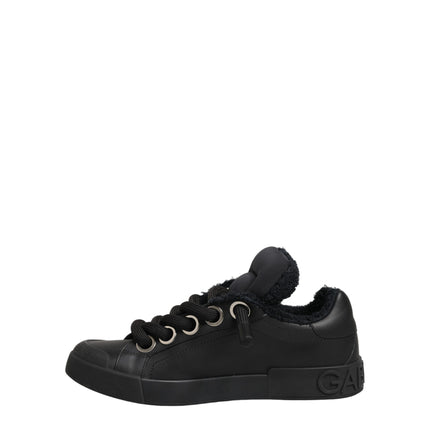 Dolce & Gabbana Black Leather Low Top Portofino Sneakers Shoes