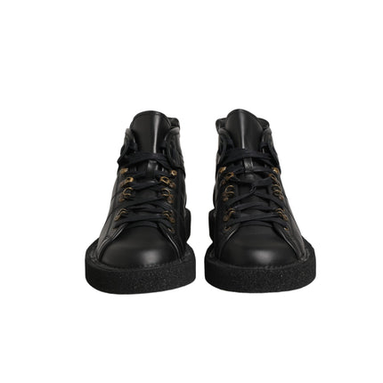 Dolce & Gabbana Black Leather Lace Up Men Ankle Boots Shoes