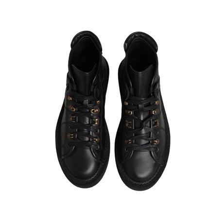 Dolce & Gabbana Black Leather Lace Up Men Ankle Boots Shoes