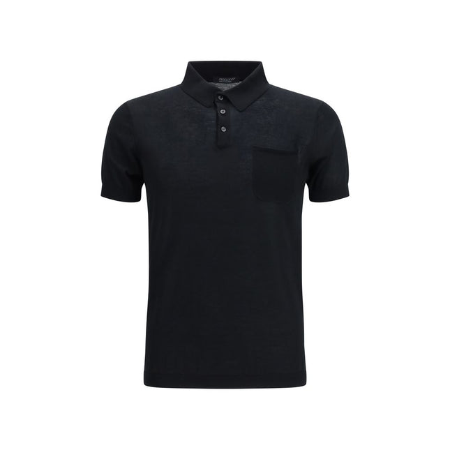 Aragona Cashmere Black Cotton Polo Shirt