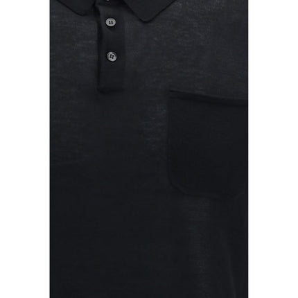 Aragona Cashmere Black Cotton Polo Shirt