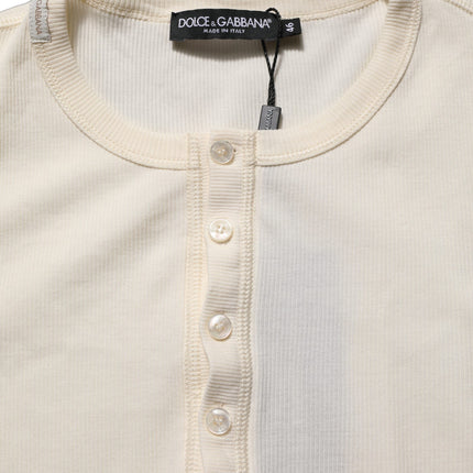 Dolce & Gabbana White Long Sleeves Henley Pullover Sweater