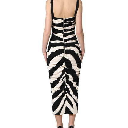 Dolce & Gabbana Black White Zebra Cady Calf Length Dress