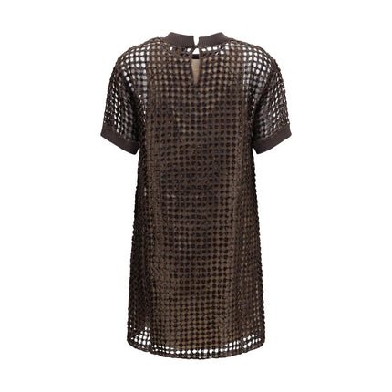Brunello Cucinelli Brown Silk Cocktail Dress