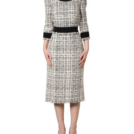 Dolce & Gabbana Black White Tweed Sheath A-line Midi Dress