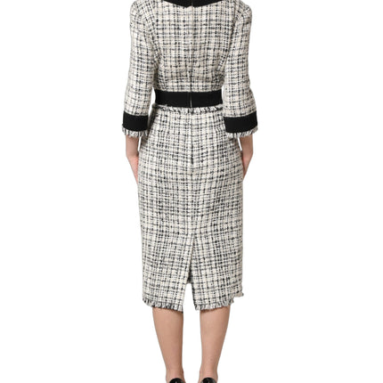 Dolce & Gabbana Black White Tweed Sheath A-line Midi Dress