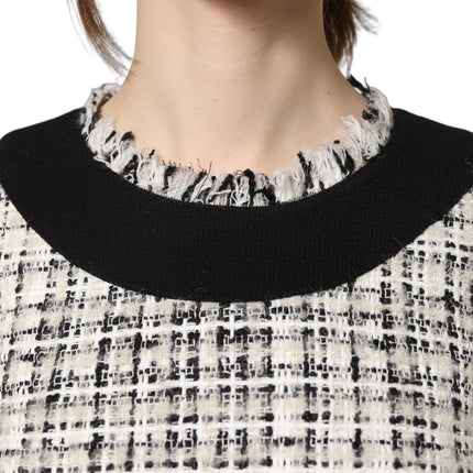 Dolce & Gabbana Black White Tweed Sheath A-line Midi Dress
