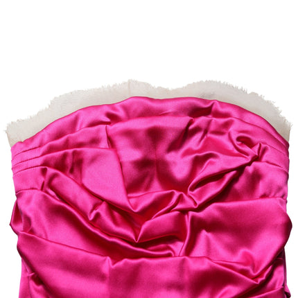 Dolce & Gabbana Hot Pink Ruched Satin Strapless Gown Dress