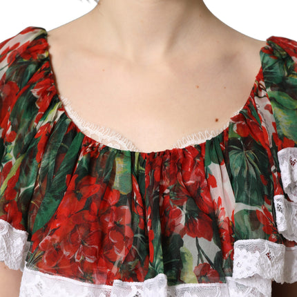 Dolce & Gabbana Multicolor Geranium Flower Lace Maxi Dress