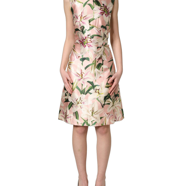 Dolce & Gabbana Light Pink LilyPrint Sleeveless Sheath Dress