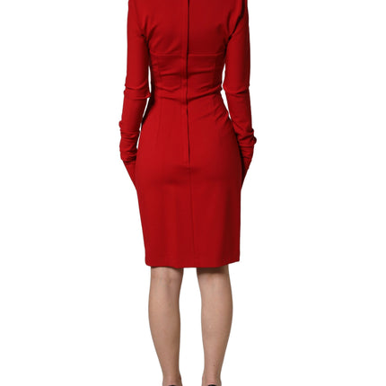Dolce & Gabbana Red Cut Out Bodycon Long Sleeves Sheath Glove Dress
