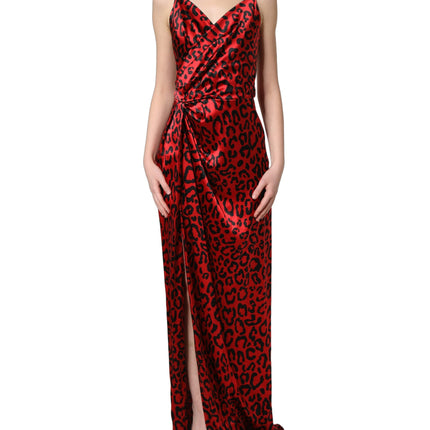 Dolce & Gabbana Red Leopard Draped Sleeveless Maxi Dress