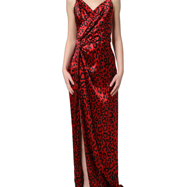 Dolce & Gabbana Red Leopard Draped Sleeveless Maxi Dress