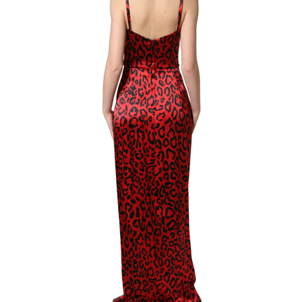 Dolce & Gabbana Red Leopard Draped Sleeveless Maxi Dress