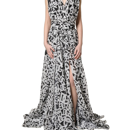 Dolce & Gabbana Black White Logo Sleeveless Floor Length Maxi Dress