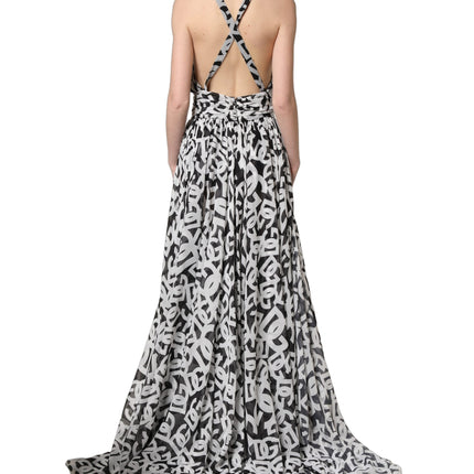 Dolce & Gabbana Black White Logo Sleeveless Floor Length Maxi Dress